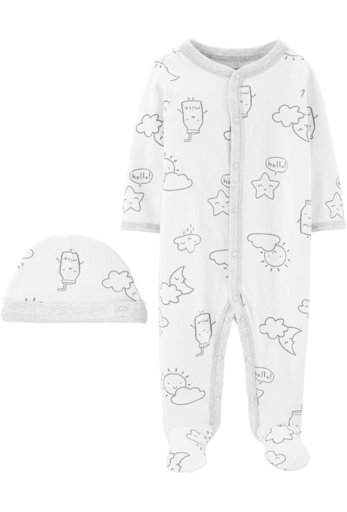 Carter's 2 db-os Felhőcske mintás pizsama és sapka szett